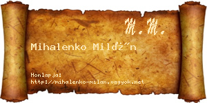 Mihalenko Milán névjegykártya